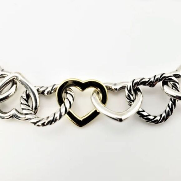Vintage David Yurman Sterling Silver & 18K Yellow Gold Heart Link Neckl… - Picture 3 of 7